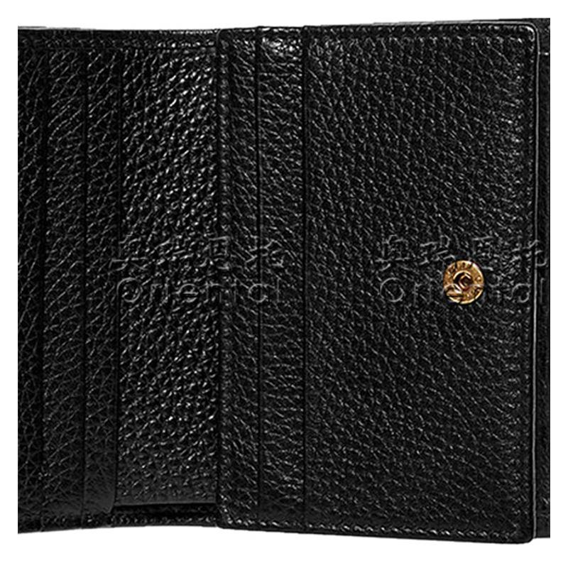 Gucci Animalier distressed metal bee decoration hot stamped slogan bifold leather wallet card holder women's black