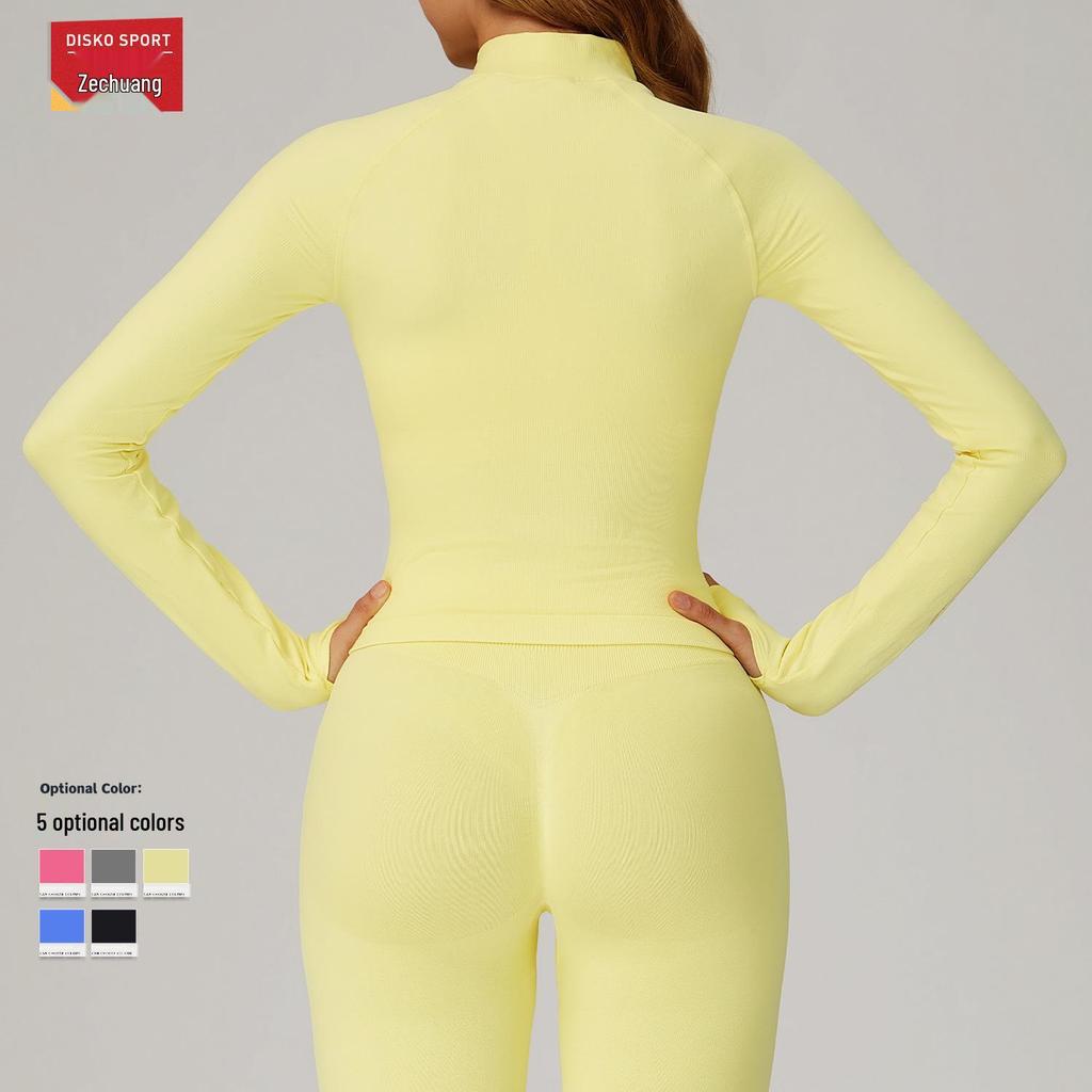 Женская бесшовная спортивная куртка ZeChuang с воротником-стойкой, облегающая, для йоги - ветрозащитная, теплая, спортивный топ для бега