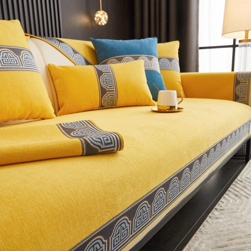 Ретро Кофейная Подушка для Дивана Новый Китайский Стиль Четыре Сезона Универсальная Накладка на Диван Шенилловое Полотенце для Спинки Дивана Чехол для Дивана Домашний Декор