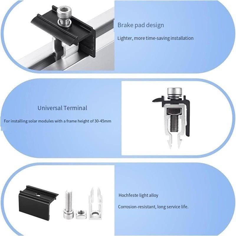 A25F-Solar Panel Bracket Terminal Clips(6Pcs), Aluminum Alloy Fixing Clip Set, Solar Panel Clips For Flat Roofs Installation