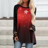Women's Fashionable Loose Mid-length Round Neck Pullover Christmas Printed Raglan Sleeves Long-sleeved Casual Top