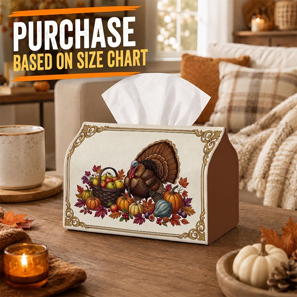 1pc Vintage Festive Autumn Tissue Box - Turkey Fruit Basket Elements, Durable Napkin Organizer for Car, Kitchen, Dining, Home Decor - Decorative Table