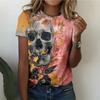 Современный дизайн Цветок Череп Женская футболка Повседневная Мода Удобная Розово-Золотая Футболка с коротким рукавом