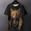 Fun Cat Pattern Printed T-shirt Summer Casual Loose Round Neck Short Sleeved Men's T-shirts