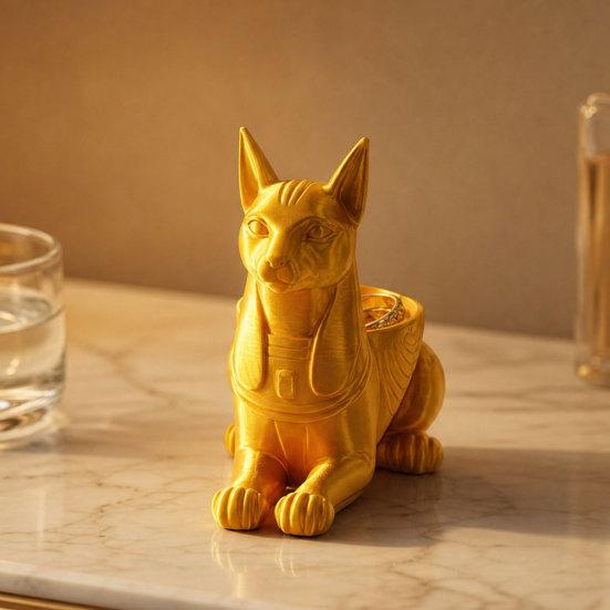 Nostalgie Egyptian Cat Statue, 3D Printed Bastet Figurine with Storage, Mythical Creature Desk Organizer for Home Office, Collectible Gift