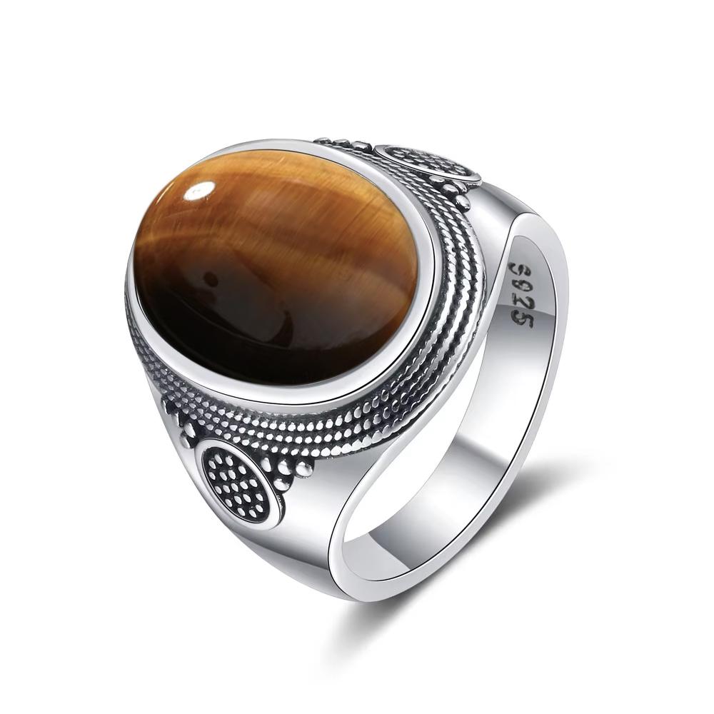 Винтажное кольцо из серебра 925 пробы Кольцо с натуральным лунным камнем 10*14 мм Овальный большой камень Ретро Серебро Тонкое ювелирное изделие Подарок для женщин Мужчин