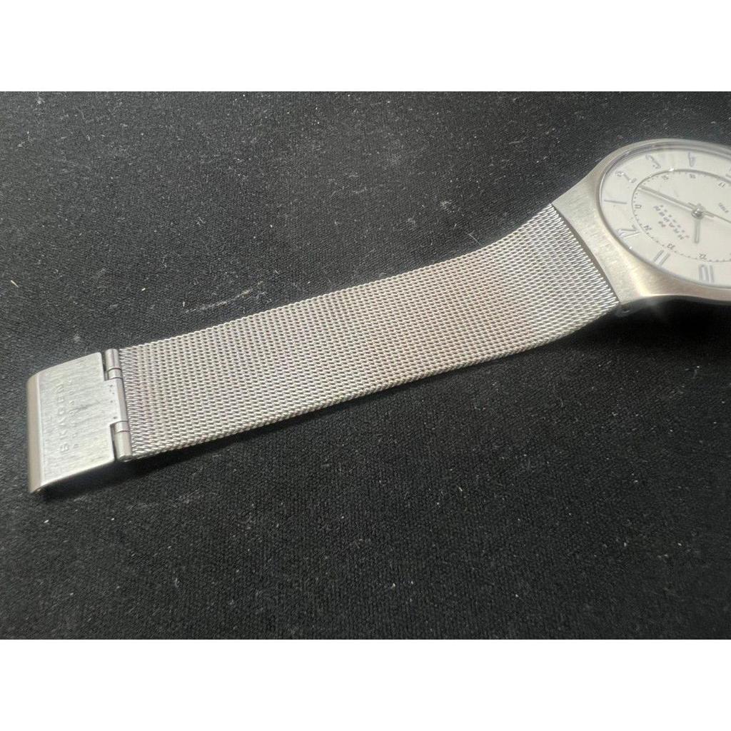 Подержанные часы SKAGEN с индикатором даты серебристый сетчатый ремешок