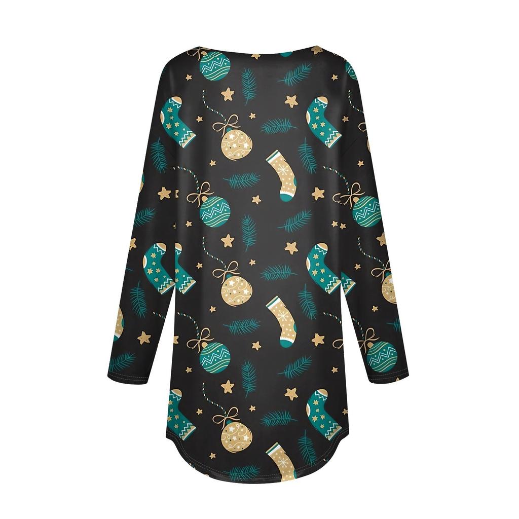 Футболки для женщин, осенние повседневные рубашки с длинными рукавами, толстовка с ретро-принтом, топ для рождественской вечеринки, пуловер