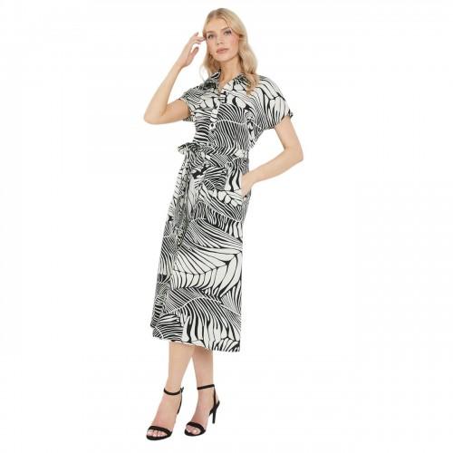 Женское/дамское платье-рубашка миди с принтом листьев