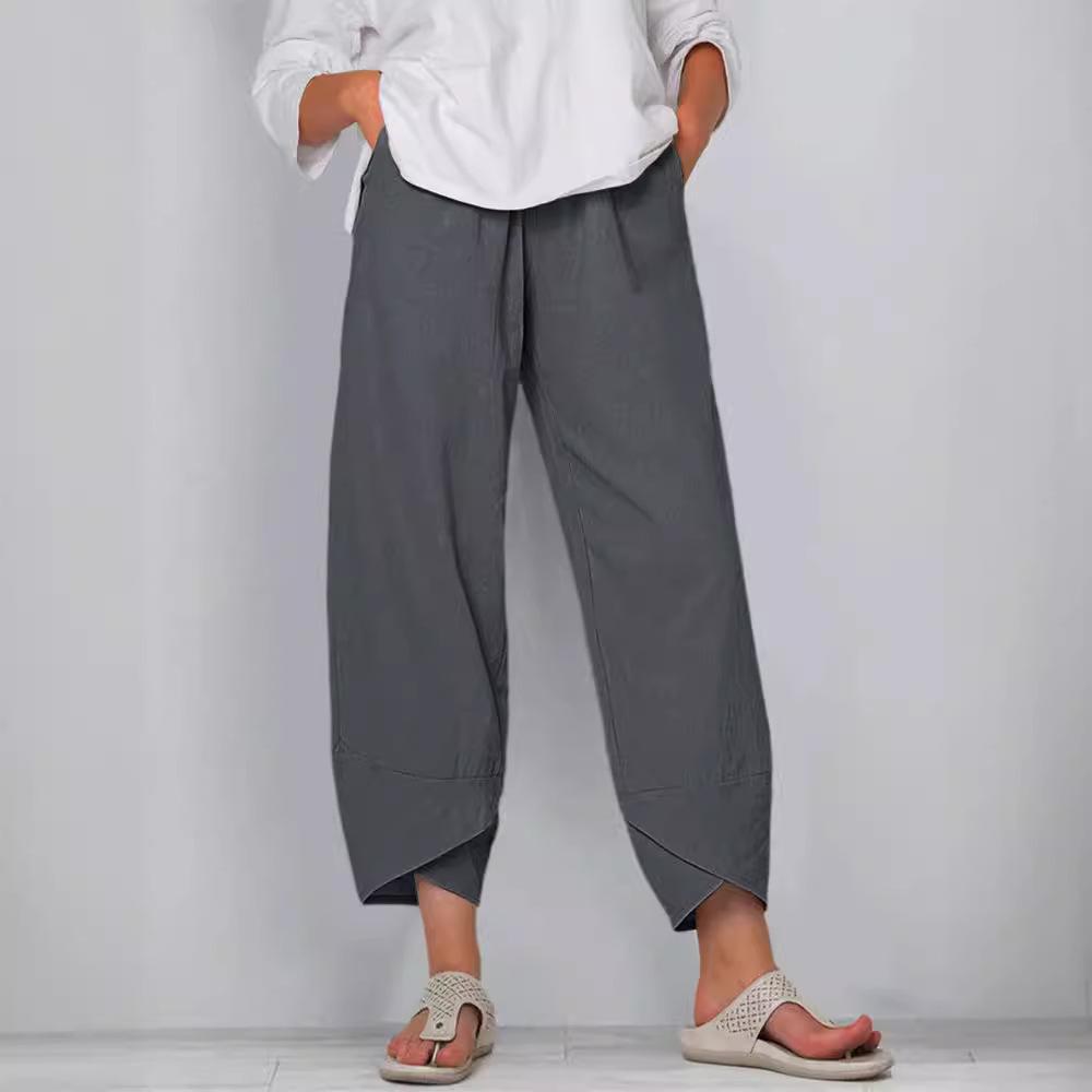Spring Summer Women Simple Loose Casual Nine-Point Pants for Women Solid Color Cotton Linen Wide Leg Pants