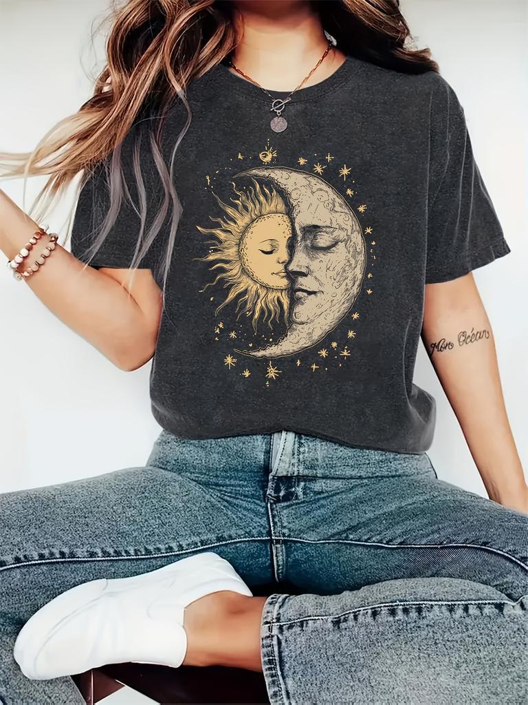 Sun and Moon Faces Graphic Vintage T-shirt