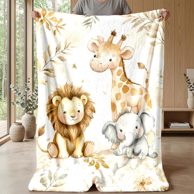 Cute Safari Animals Together blanket Personalized Name Flannel Blanket Soft Cozy Plush Throw for Sofa Bed Lightweight Home Decor