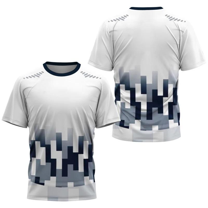 Fashionable gradient striped printed T-shirt, badminton and table tennis training clothing, summer casual top, sport