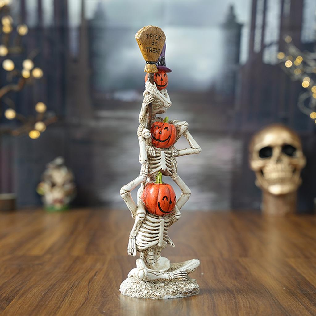 Halloween Trick or Treat Figurine Resin Skeleton Witch Smiley Pumpkin Statue Outdoor Halloween Decoration Home Desktop Ornaments
