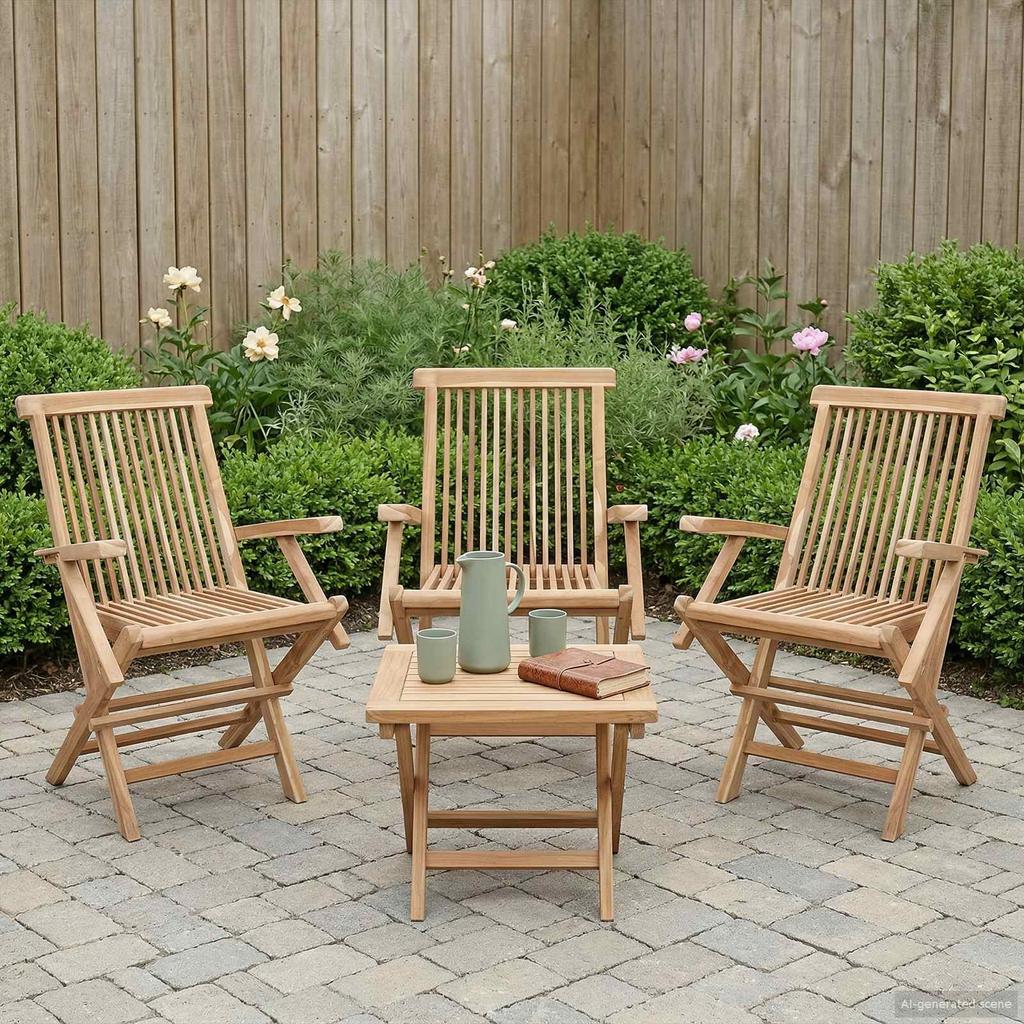 Folding Garden Chair 3 pcs Natural Solid Teak Wood