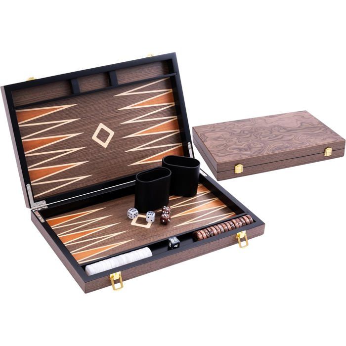 Engelhart- 250546 - Backgammon de luxe - 15 pouces - Plaqué en ronces de noyer et vernis