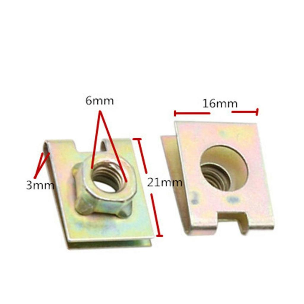 10Pcs M6 6mm Metal U-Type Plate Nut Speed Clips U-Clip Speed Nuts Fasteners Set