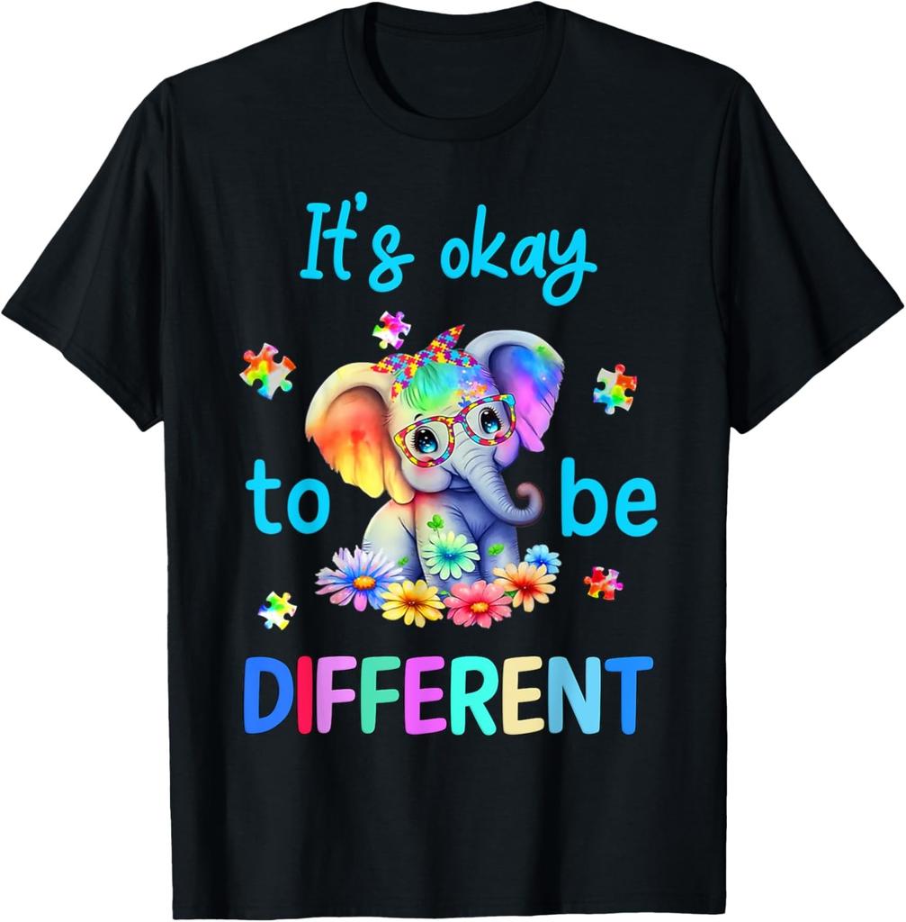 It's Okay To Be Different Autism Awareness Cute Elephant Tee T-Shirt