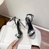 Летние Модные Сандалии Женские Сексуальные ПУ Тонкие Каблуки Ремешок с Пряжкой Сексуальные Лаконичные Женские Туфли Вечерние Платье Сандалии Высокий Каблук