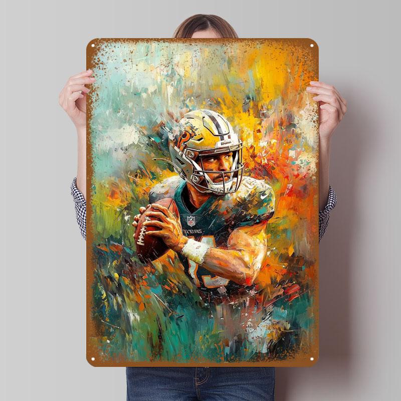 Abstract Football Player Art Tinplate Signs Sport Poster Home Decoration Living Room Custom Metal Sign for Wall Art Decoration
