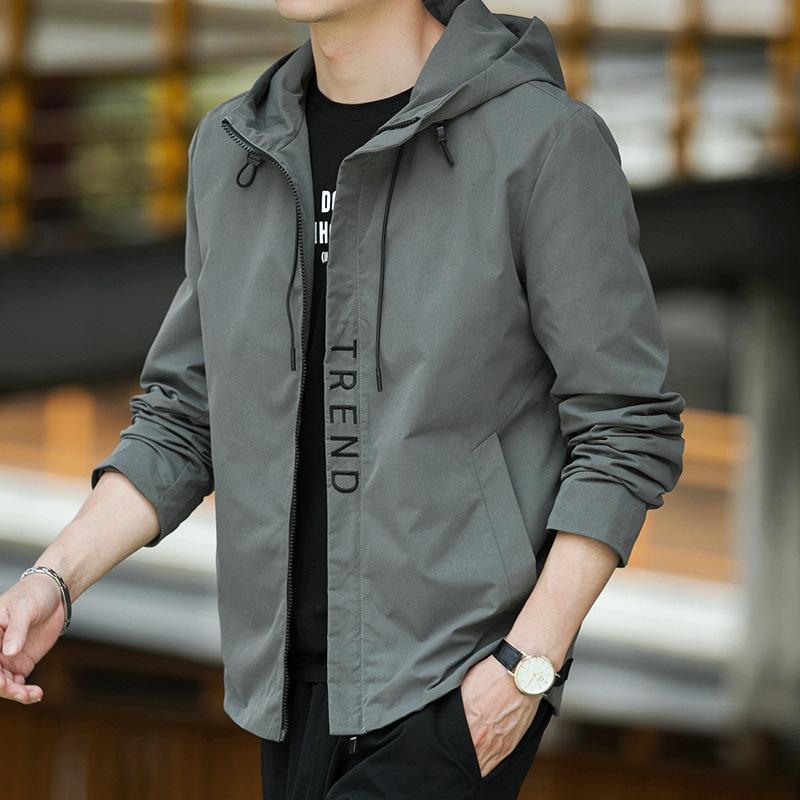 Spring Autumn Mens Loose Hooded Casual Jacket Fashion Sports Breathable Comfortable Outerwear Top for Daily Street Wear