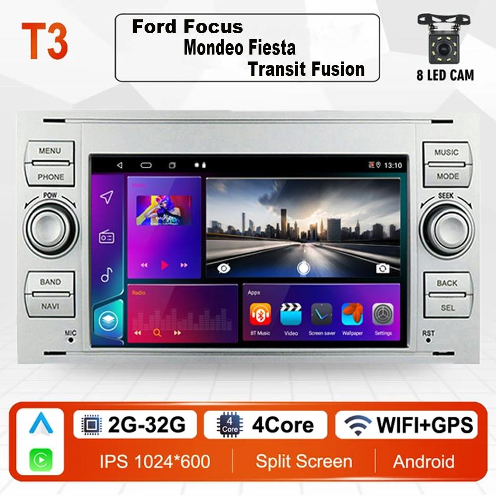 2 DIN Android автомобильный радиоприемник мультимедийный плеер стерео для Ford Focus 2007 Mondeo S-max C MAX Kuga Galaxy Fiesta Transit Fusion Carplay BT GPS Wi-Fi 2 + 32 ГБ