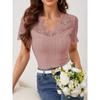 Women's New Fan-shaped Front and Back V-neck Lace Splicing Slim Thin T-shirt Short-sleeved Tops