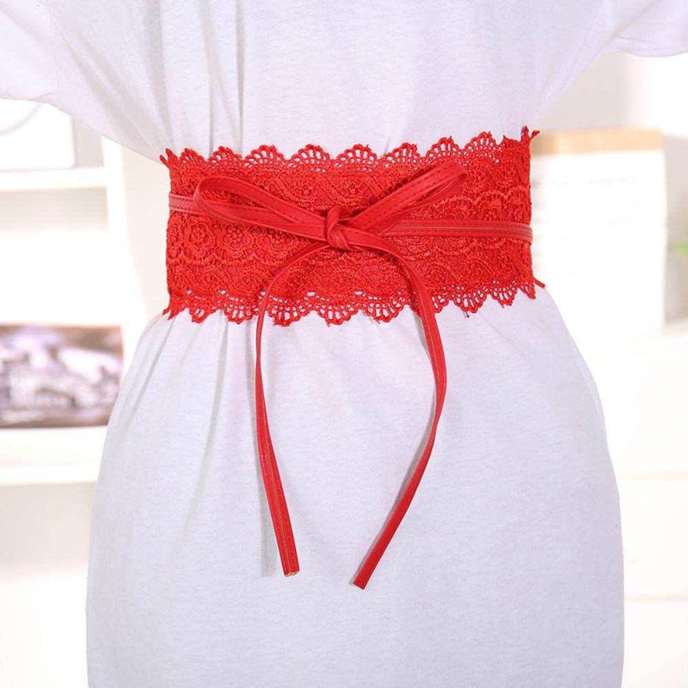 Boho Style Soft Lace Waist Belt Self Tie Wrap Around Bow Tie Belt Cinched Waistband Wide Obi Belt for Dresses