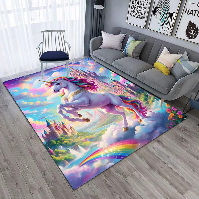 Magical Unicorn Rainbow Sky Carpet Is Suitable For Living Room And Bedroom Doormats Office Balcony Decorative Carpet A4
