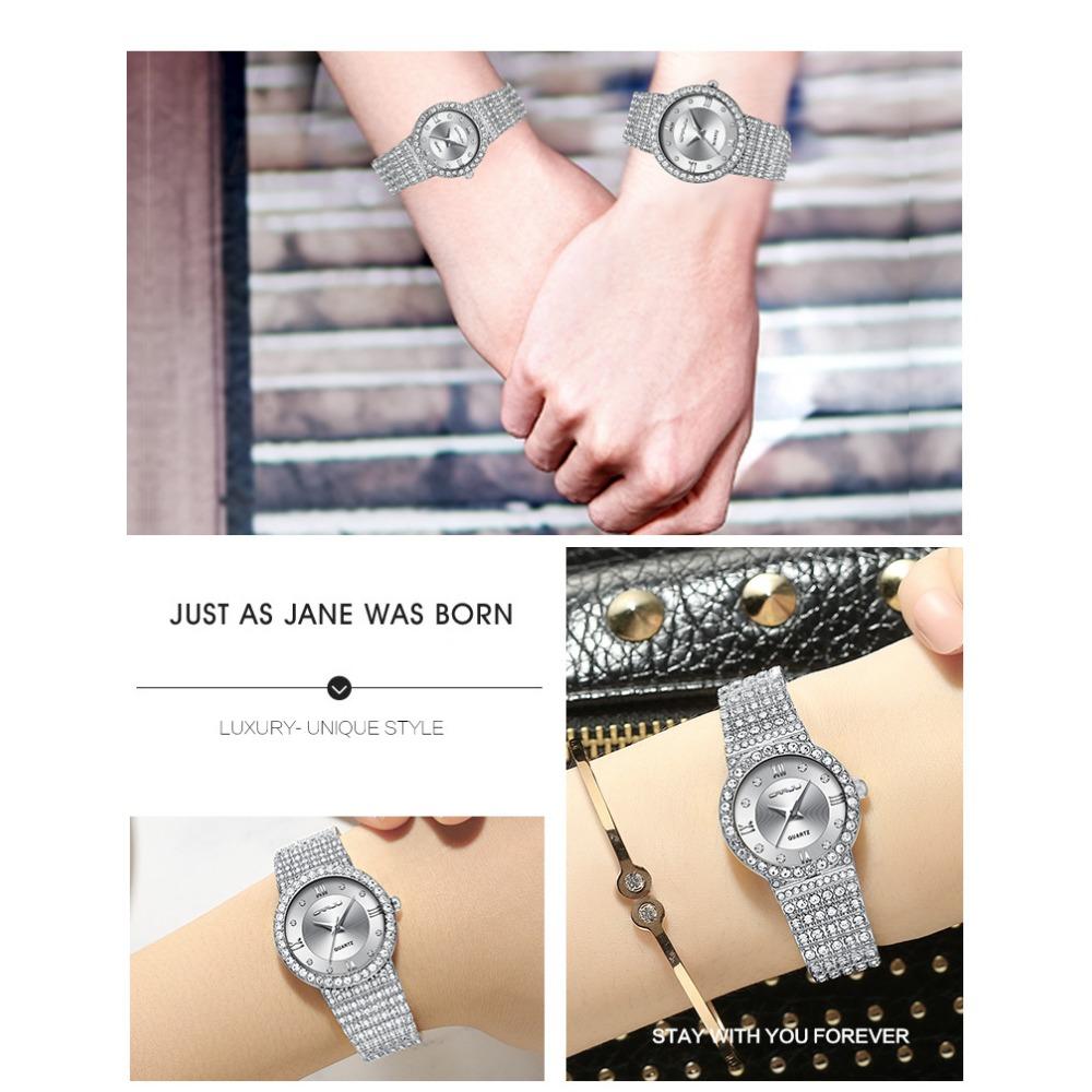 CRRJU New Men's and Women's Couple Watches Women's Watches Women's Gold Diamond-studded Watches Full of Stars and Diamonds