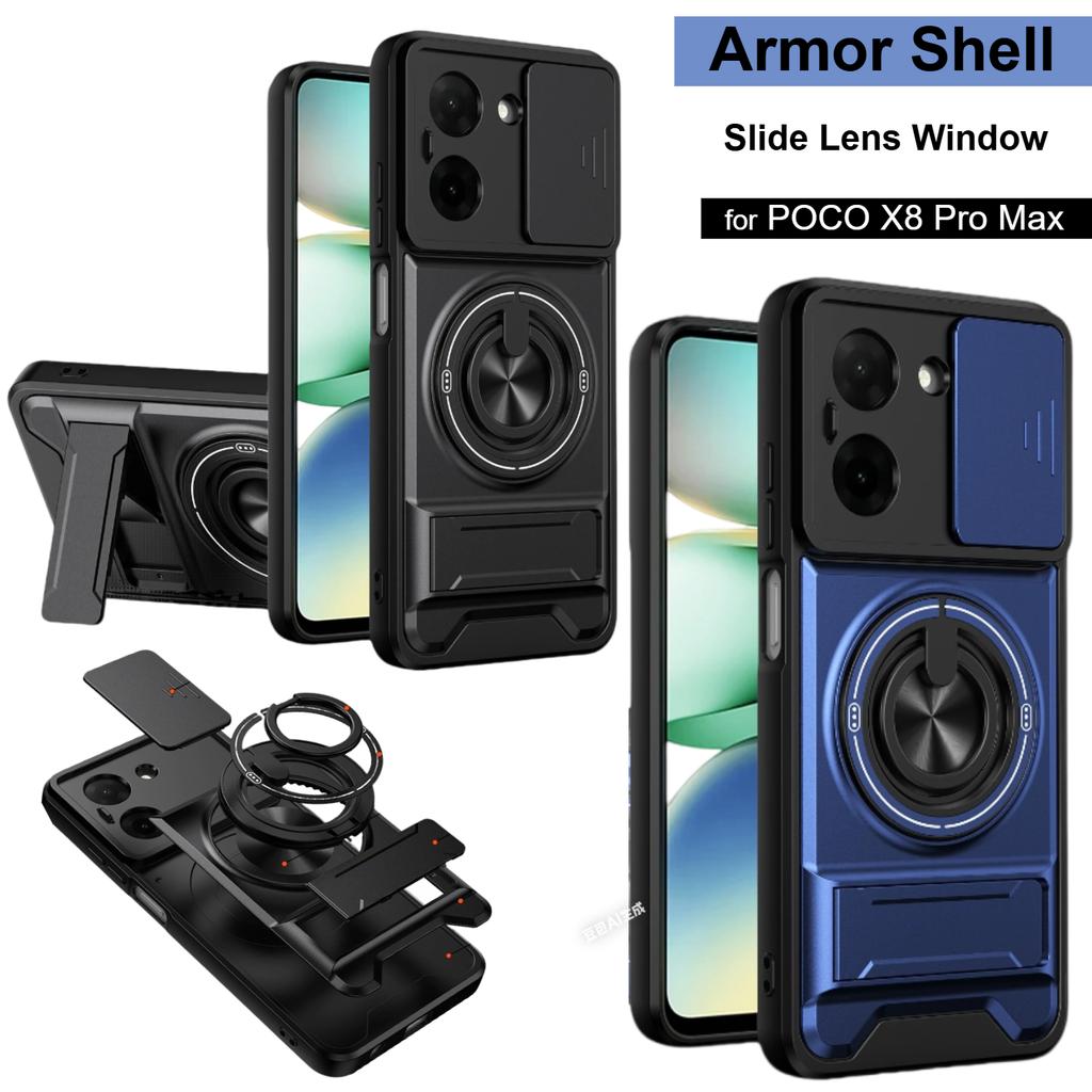 Прочный чехол-броня из ПК+ТПУ для Xiaomi Poco X8 Pro Max X7 F8 Ultra F7 M8 M7 Pro Слайдер для камеры Защитная крышка с амортизацией