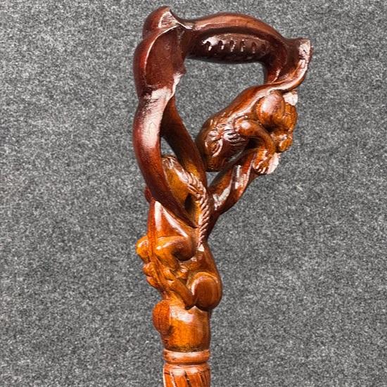 93.98 Cm Handcrafted Wooden Walking Stick Lion Hunting Gazelle Carving Stylish and Sturdy for Men, Women Best Gift for Him