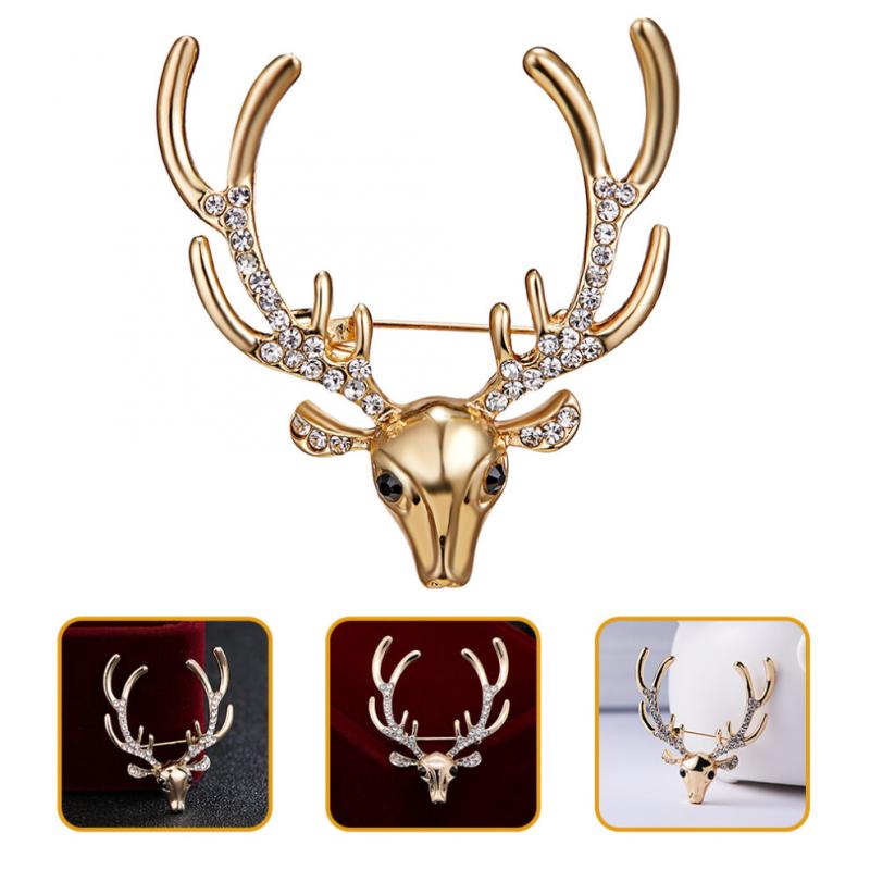 Deer head brooch with antlers, suitable for wearing on clothing