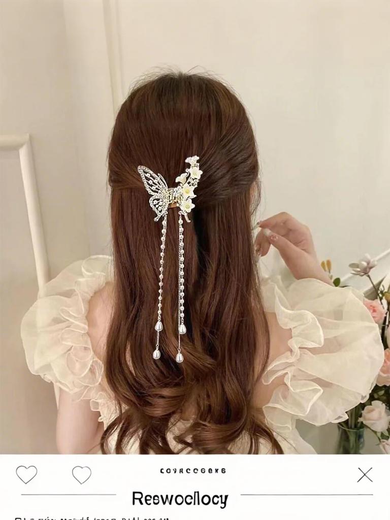 1 шт. Модные заколки для волос с бриллиантами, жемчугом и кисточками-бабочками для женщин, аксессуары для волос