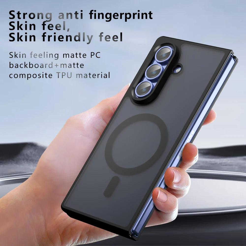 Frosted Translucent Skin Feel Magnetic Case for Samsung Galaxy Z Fold 8Ultra 7 6 5 4 for Magsafe Wireless Charging Protect Cover