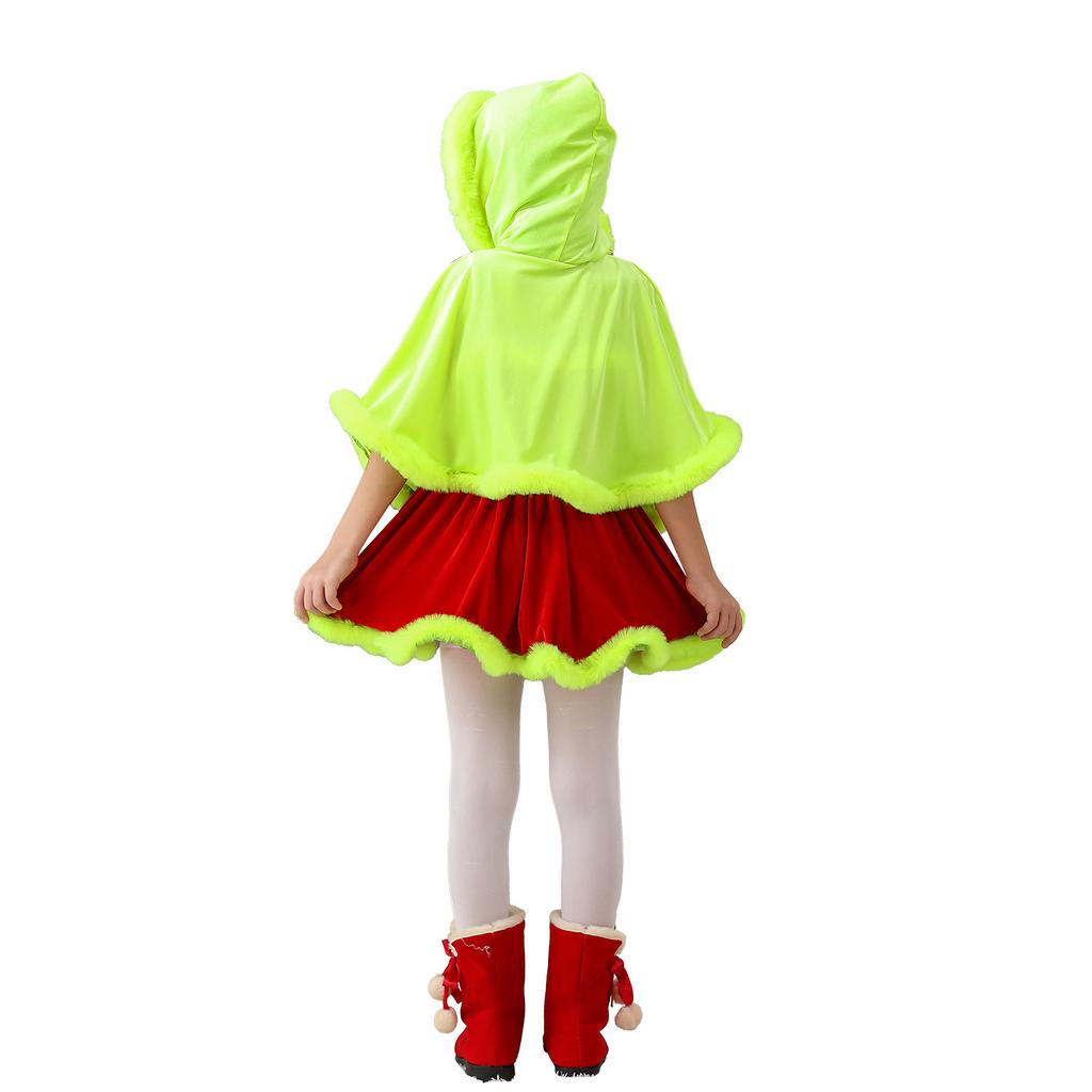 Christmas costumes children's geeks green hair monster grinch cape dress Santa Claus children's clothing Christmas party