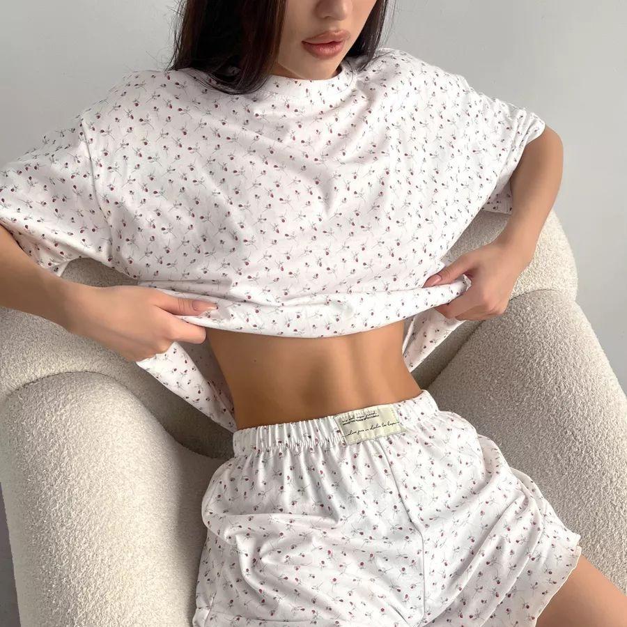Summer Women's Cotton Pajamas Homewear Suit Girls Short-Sleeved Ruffled Shorts Sexy Leisure Can Be Worn Outside Homewear