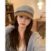 Denim Flat Top Newsboy Hat Women's Suede Color Block Retro Octagonal Hat Versatile Beret Painter Hat