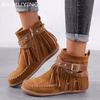 Tassels Women Ankle Boots Suede Flats Zippers Designer Shoes 2025 Trend Fashion Buckle Walking Cozy Winter New Botas De Mujer