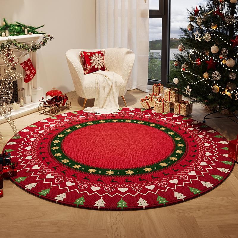 Alfombra redonda navideña para decoración de sala de estar,alfombras gruesas de felpa para dormitorio,alfombra roja suave y esponjosa para el hogar