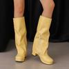 Черно-желтые женские сапоги до колена на высоком каблуке, большой размер 50