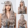 Светло-пепельно-русый волнистый синтетический парик Длинный парик с волнистыми волосами Ombre с челкой Термостойкий повседневный парик для женщин