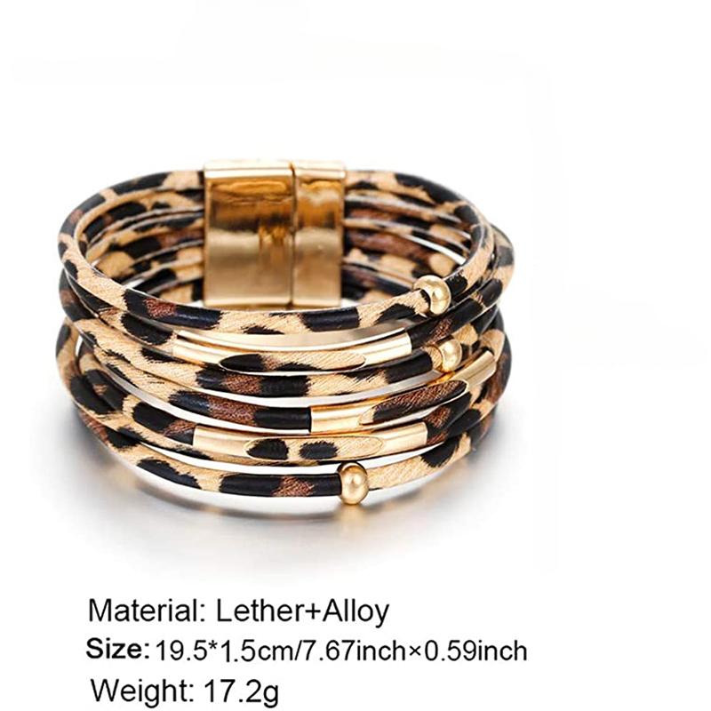 Кожаные браслеты для женщин, леопардовые многослойные хрустальные бусины в стиле бохо, браслет-манжета, ювелирные изделия