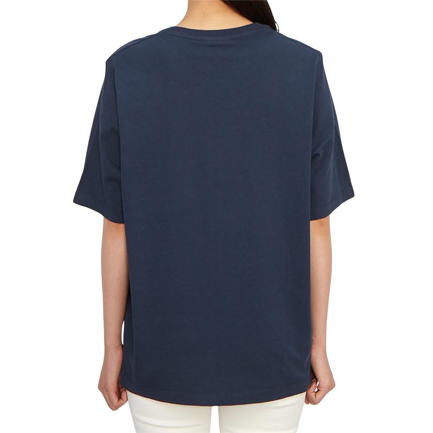 Maison Kitsune Ribbed Knit Crew Neck Embroidered Short Sleeve T-Shirt Women Tops Dark-Blue MW00119KJ0008-P476