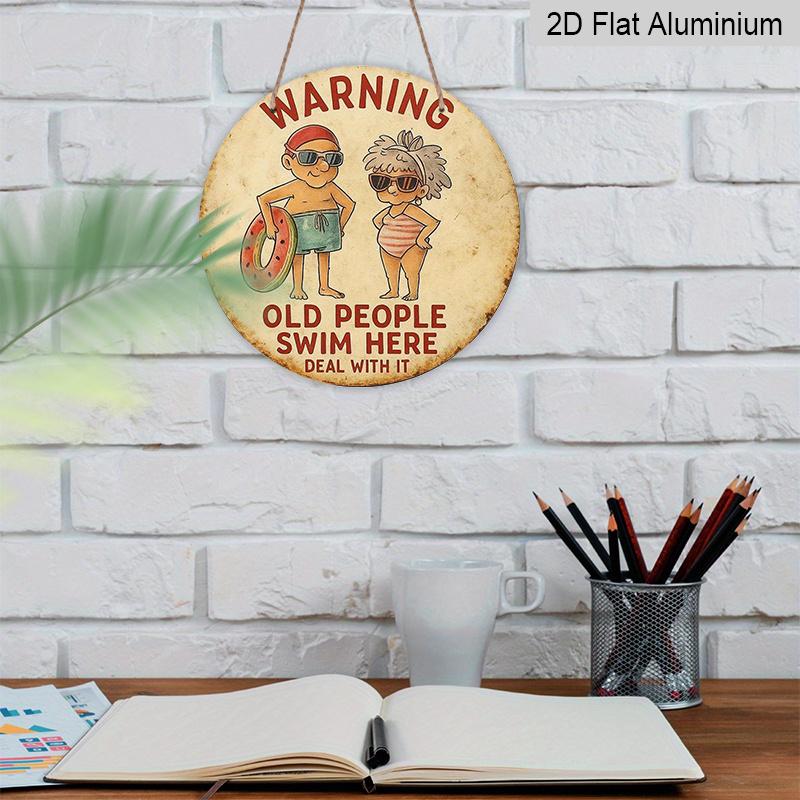 2D Flat 1pc, 8x8 in, Elderly Swimming Warning Aluminum Metal Sign - Vintage Swimming Pool Decor with Funny Elderly People Design, Rustic Iron Wall