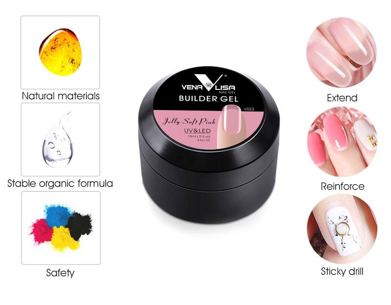 Venalisa Гель-лак для ногтей 15 мл, отмачиваемый УФ-светодиодный гель для наращивания ногтей, липкая дрель для французского фона, усиление дизайна ногтей, 12 цветов