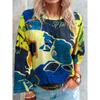 Женские футболки с круглым вырезом, 3D-принтом в стиле граффити, с цветными блоками, повседневные, с длинным рукавом - Мягкая одежда для весны и осени, свободного кроя