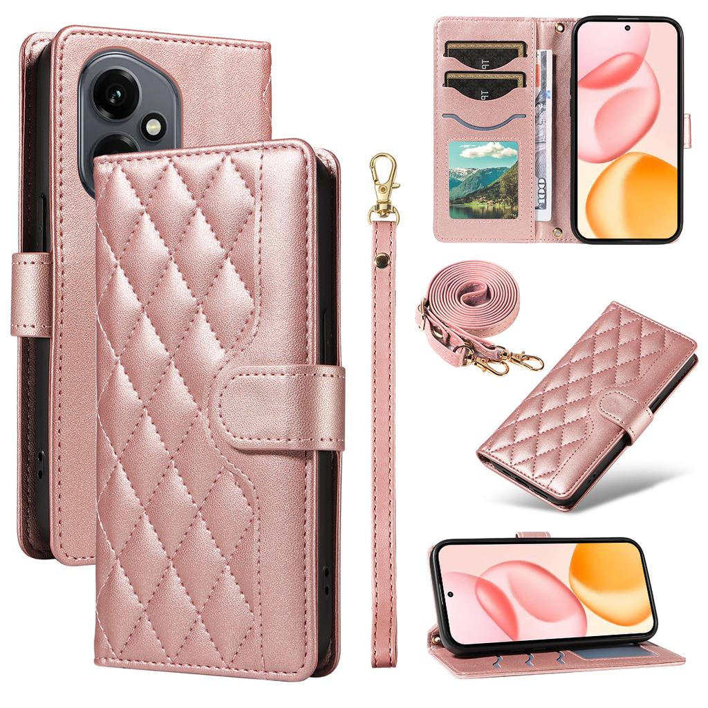 Для Honor 400 5G (Глобальный) Чехол-кошелек Ромбовидный кожаный чехол для телефона с ремешком