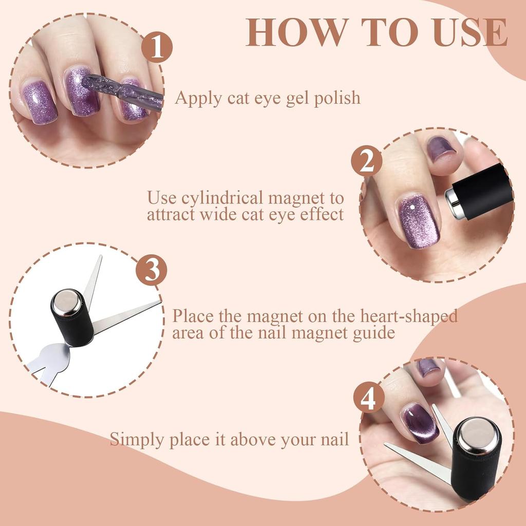 3D Double Headed Nails French Shape Strong Cat Eye Magnet Nail Art Gel Polish Magnetic Effect Manicure Accessories Tools Set