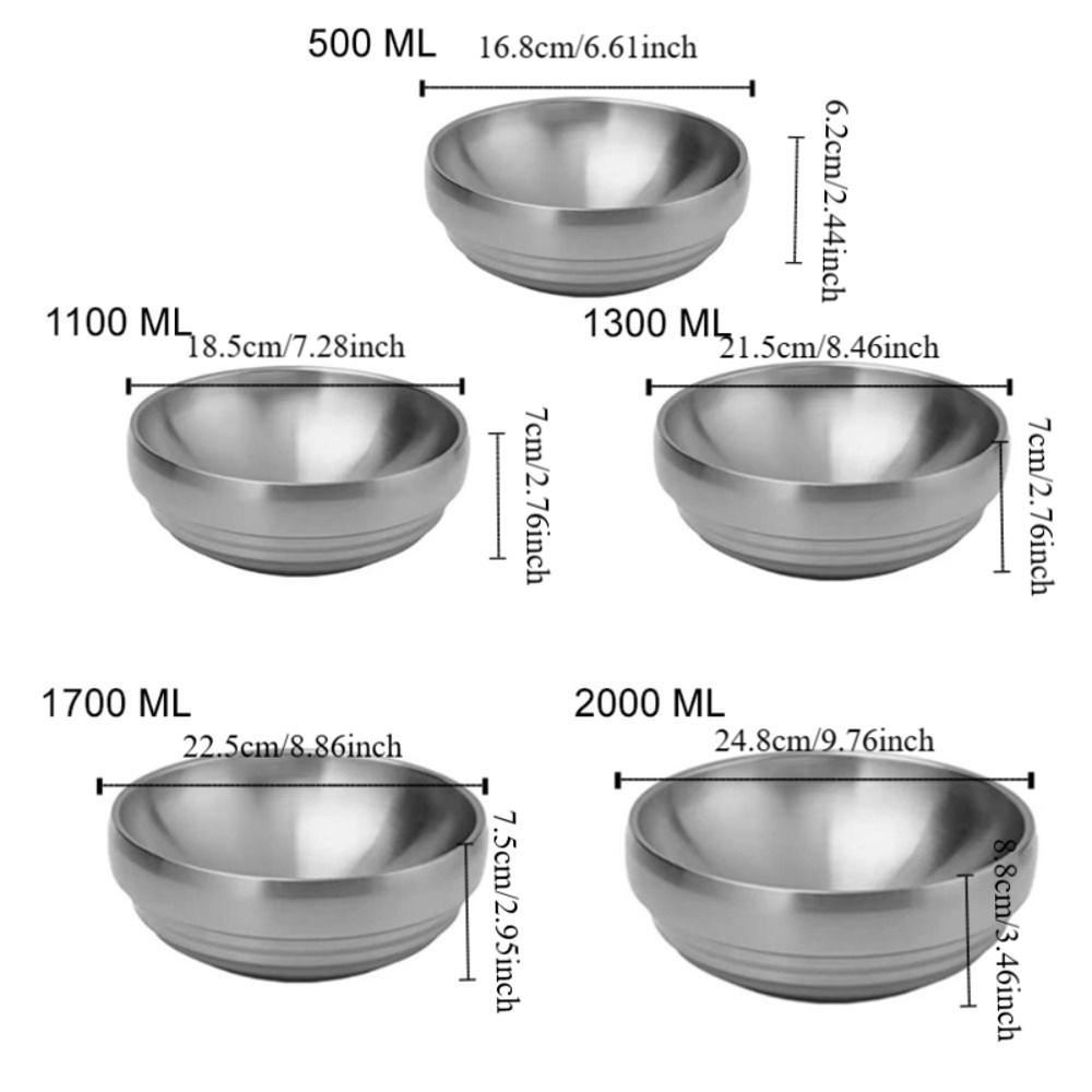 Large Capacity Korean Stainless Steel Bowl Double Layer Soup Bowls Cold Noodles Bowl Roast